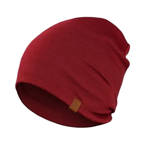 Produktbild menique 100% Merinowolle Beanie Mütze Damen – Laufmütze Herren, Thermo Wintermütze, Weiche Atmungsaktive Merino Mütze Dünn, Leichte Funktionsmütze für Skifahren, Joggen, Radfahren, Königskirsche Rot
