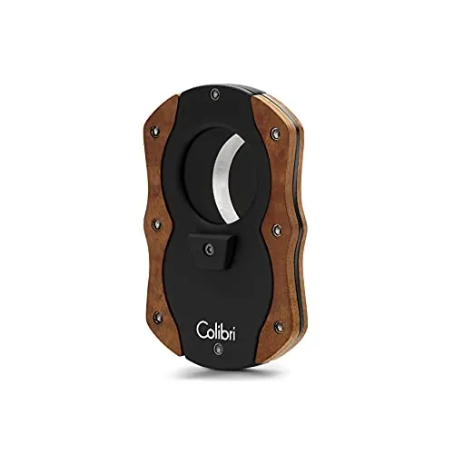 Colibri Cut - Doppel-Guillotine - Zigarrenschneider - Schwarz mit dunklen Holzakzenten - Federauslöser - Bis zu 62 Ringmaß-Zigarren - Ergonomisches Design - Inklusive Geschenkbox