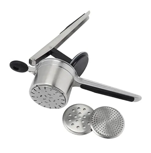 Kartoffelstampfer Edelstahl von DOERVISIT - Manueller Kartoffelstampfer mit 3 baren Feinheitsscheiben - Kartoffelpresse für glatte und cremige Kartoffelpüree, Obst, Gemüse, Yams, Kürbis