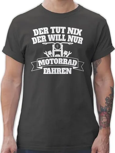 T-Shirt Herren - Biker - Der TUT nix der Will nur Motorrad Fahren - L - Dunkelgrau - Motorrad-t-Shirt Motorradfans Nichts für männer Tshirt sprüche motorradfahren t- Shirts motorrd tischert