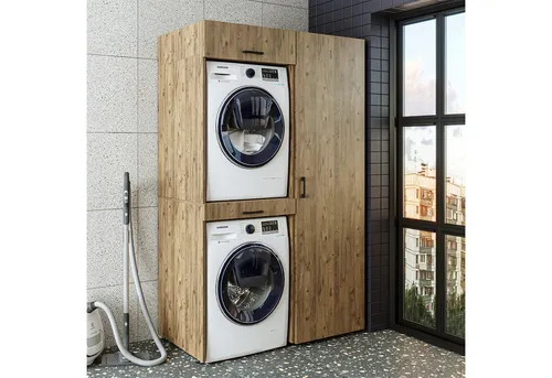 Roomart Waschmaschinenschrank für Trockner und Waschmaschine - 112 cm - in 3 Farben - Praktischer Waschmaschinenschrank für optimale Raumnutzung. Inklusive Klappschrank und Hochschrank für zusätzlichen Stauraum. Höhenverstellbare Regalboden und einfache Montage sorgen für Flexibilität und Stabilität.
