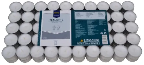 METRO Professional Teelichter, Paraffin, ø 3.9 x 2.2 cm, Leuchtdauer von 8 Stunden, wei¤, 100 StÙck