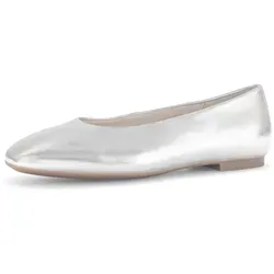 Gabor Ballerina - Bequemer Businessschuh in Silber - Hausschuhe aus hochwertigem Kalbsleder, mit klassischem Blockabsatz und eckiger Schuhspitze für optimalen Tragekomfort bei jedem Anlass.