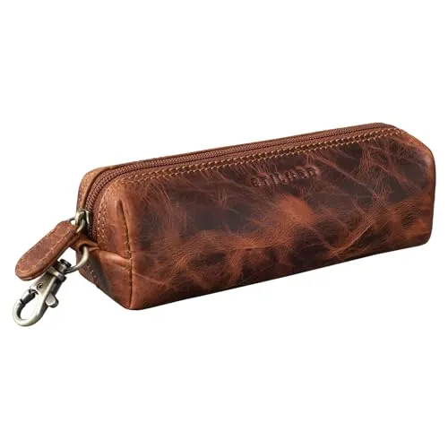 STILORD Camillo Lederetui Stifte und Schlüssel Tasche Vintage Federmappe mit Schlüsselring Stiftetasche Schlampermäppchen aus echtem Leder Farbe:Kara - Cognac
