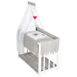 roba® Babybett Stubenbett Adam&Eule - Gitterbett für Neugeborene ab Geburt, mit 6 höhenverstellbaren Liegeoptionen und pflegeleichten, waschbaren Textilien für optimalen Komfort.