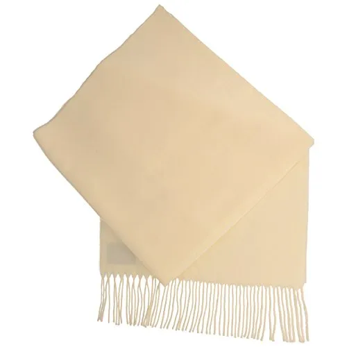 Breiter Schal aus 100% Cashmink für Damen Herren 180 x 30 cm mit Fransen super weich bequem Natur