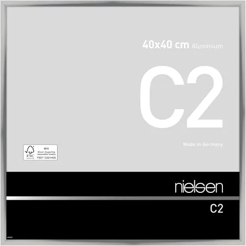 nielsen Bilderrahmen 40 x 40 cm, Aluminium Silber glanz - Wand- & Tischbilderrahmen mit Echtglas und stabiler MDF-Rückwand, ideal für einfache Montage im Hoch- und Querformat. Made in Germany, FSC-zertifiziert für umweltbewusste Käufer.