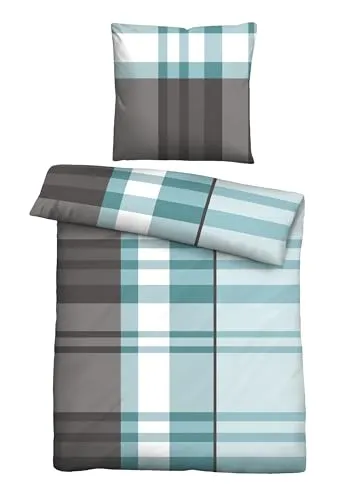 Castell Markenbettwäsche 0350355 - 2-teilige Biber Bettwäsche, blau - Bettwäsche aus pflegeleichtem Poly-Cotton mit wohlig warmer Biber-Oberfläche, ideal für gemütliche Nächte. Inklusive Reißverschluss für einfachen Bezugwechsel.
