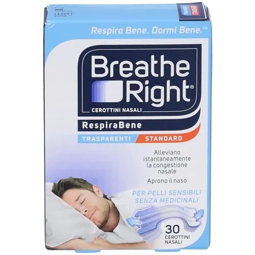 Breathe Right Cerottini Nasali Respira Bene Trasparenti Standard, 30 cerottini