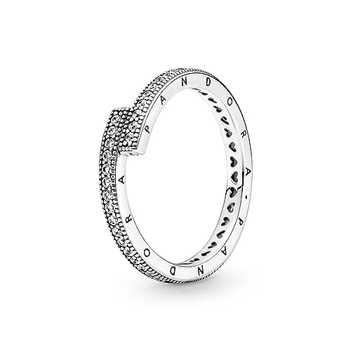 PANDORA Damen Ring funkelnder Ring Silber, Zirkonia 199491C01 54 - Eleganter Ring aus Sterling-Silber mit asymmetrischem Design und funkelndem Zirkonia-Pavé. Ideal für stilvolle Akzente und Kombinationen, setzt er ein modernes Statement.