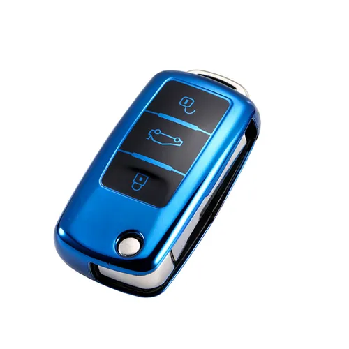 Autoschlüsselhülle Premium Schutzhülle Hülle Cover Hochglanz VW Skoda Seat Blau