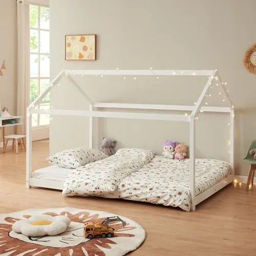 [en.casa] Kinderbett Cerro Hausbett 140x200cm - Betten aus massiver Kiefer, zeitloses Design und einladende Hausoptik für gemütliche Kinderzimmer, inklusive Lattenrost und einfach zu montieren.
