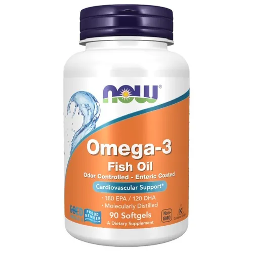 Omega-3, 90 Molekular destillierte & magensaftresistente Weichkapseln Now Fo