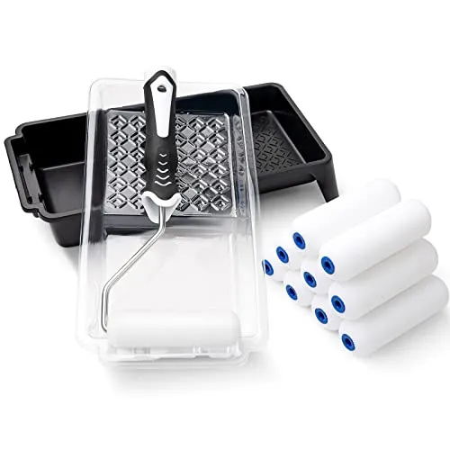 Mister Rui Farbroller Set 4 Zoll, Lackierwalze Set, 11cm Schaumstoff Farbroller Abdeckung, Stabile Farbwanne, Einweg-Farbwanne, und Farbroller Bügel für Malerei und Renovierung von