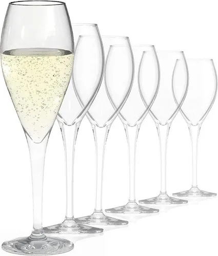 SAHM Champagnerglas Set - 6 edle Champagnerflöten a 220 ml - Champagnergläser Set (6 STK), 100% recycelbar und ideal für festliche Anlässe. Perfekt für Sekt und Champagner, vereint Eleganz und Nachhaltigkeit.