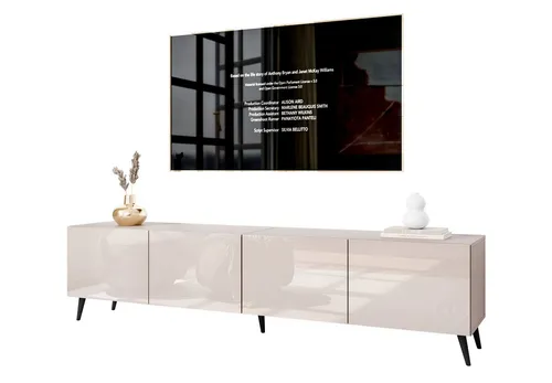 Lookway COLGANTE TV-Schrank in Kaschmir Hochglanz mit Onyx-Beinen - Moderner wandhängender TV-Schrank mit schrägen Onyx-Metallfüßen für elegantes Design. Griffloses Push-to-Open-System und zwei Fächer bieten praktischen Stauraum. Ideal für stilvolle Wohnzimmer.
