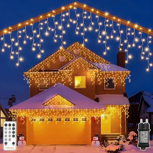 HeiPard Eisregen Lichterkette Außen 16m 648 LED Weihnachtsbeleuchtung Außen mit 8 Leuchtmodi 4 Helligkeit Fernbedienung Timer Wasserdicht Lichtervorhang Aussen für Dachrinne, Geländer, Vorbau, Fenster
