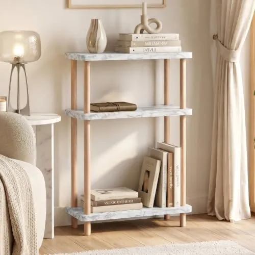 [en.casa] Standregal schmal Nampernu 62x40x18 cm in Marmoroptik, weiß