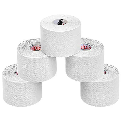 ALPIDEX 5 Rollen Kinesiologie Tape 5m x 5cm Viele Farben Anwendungsbroschüre Elastisch Wasserfest Hautfreundlich Physio Muskel Tape Set, Farbe:weiß