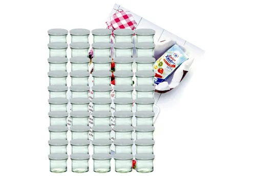 MamboCat 50er Set Sturzglas 125 ml - Einmachgläser: 50 Stück á 125 ml mit weißen TO66 Deckeln und Rezeptheft für kreative Einkochideen. Ideal zum Konservieren von Marmelade, Gelee und mehr.