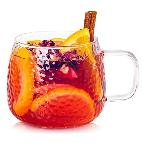 KONZEPT Teegläser mit Henkel 4 er Set, Teetasse 420 ml, Tassen Set aus Borosilikatglas, ideal für Kaffee, Tee, Eiskaffee, Matcha, Kakao und heiße Schokolade