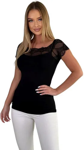 Mississhop Damen Spitzenshirt - Elegantes T-Shirt mit Spitze - Blusen & Tuniken für Damen, figurbetonter Schnitt und weicher Stoff für optimalen Tragekomfort, perfekt kombinierbar für schicke und lässige Looks.