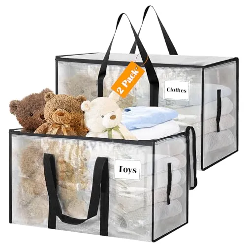 Withosent 100L Aufbewahrungstasche Groß Gewebt, 2er Wasserdicht Umzugstaschen mit Reißverschluss und Griff, Alternative zur Umzugskartons, Faltbar Moving Bags für Bettdecken Camping Aufbewahrung