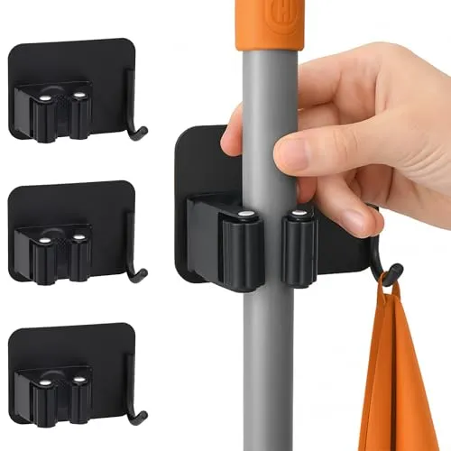 ECENCE Besenhalterung Wand selbstklebend in schwarz von ECENCE