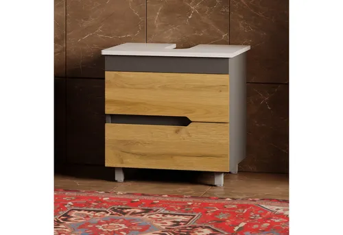 Karen Waschbeckenunterschrank Waschbeckenunterschrank Marmara 60 mit Konsole Weiß (Stehender Waschtischunterschrank, 2-St., Unterschrank, Konsolenplatte mit Siphonausschnitt, Füße)