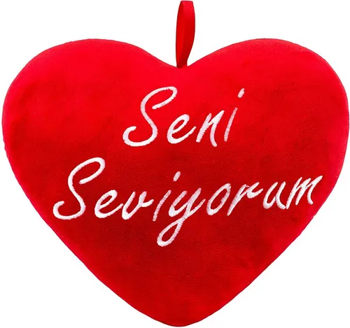 BRUBAKER Dekokissen Plüschkissen in Herzform mit Spruch, Herz Kissen Rot 32 cm groß, Herzkissen bestickt