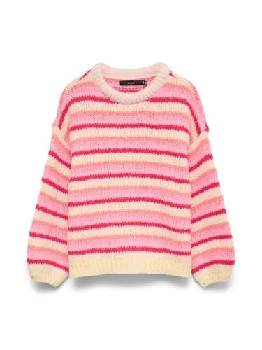 VERO MODA Vmmaybe Stripe Ls O-Neck Pullover Noos - Stylischer Vero Moda Pullover für Damen, locker geschnitten mit modischen Streifen und Ballonärmeln. Ideal für entspannte Looks und vielseitig kombinierbar.