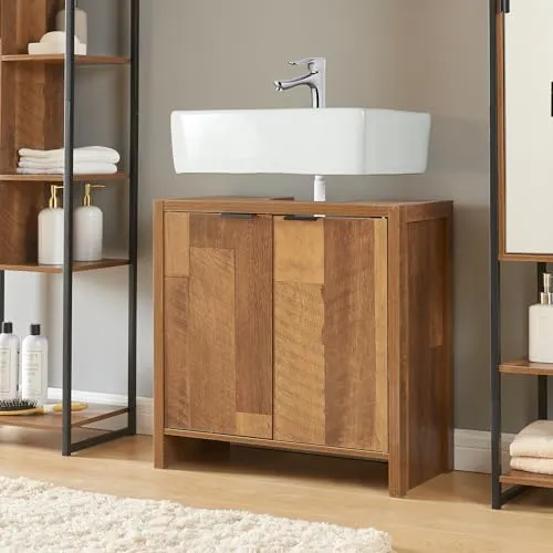 [en.casa] Waschbeckenunterschrank Namsskogan - Stilvoller Badunterschrank mit 2 Türen - Unterschrank fürs Bad mit 60x60x30 cm in Walnussoptik, bietet praktischen Stauraum für Badutensilien und ist einfach zu montieren.