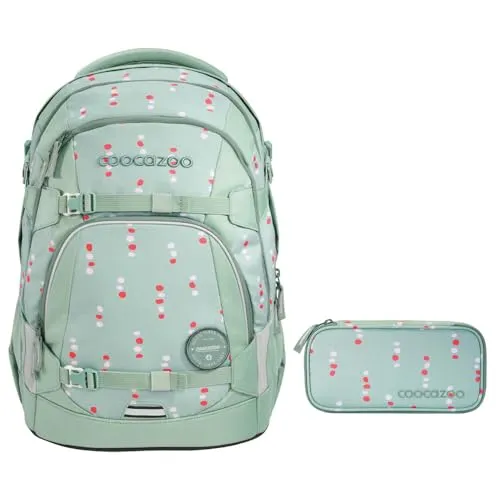 coocazoo MATE Schulrucksack-Set 2tlg (Dancing Dots) - Schulranzen-Set mit 30 Litern Stauraum, ergonomischem Tragekomfort und austauschbaren Klett-Patches für individuelle Gestaltung. Sichtbar sicher unterwegs dank LED-Befestigung und Reflektoren.