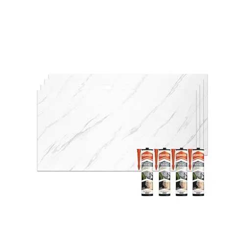 IZODEKOR Wandverkleidung Marmoroptik - 4er Set 120x60cm - Elegante Wandverkleidung in Marmoroptik - Ideal für Küche und Bad. Mit nur 3 kg pro Paneel einfach zu montieren und pflegeleicht. Verleihen Sie Ihrem Raum ein stilvolles Upgrade!