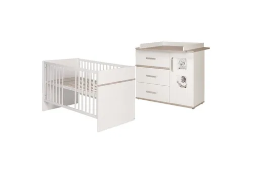 roba Kindermöbelset 'Moritz‘, 2-teilig, Kinderbett & Wickelkommode in Weiß - Möbel Set für Baby- & Kleinkinderzimmer mit höhenverstellbarem Kinderbett (70x140cm) und praktischer Wickelkommode mit Soft Close Technik – ideal für nachhaltige und sichere Nutzung.