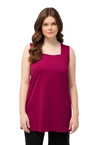 Ulla Popken Damen große Größen Übergrößen Plus Size Longtop, Classic Fit, Carré-Ausschnitt, ärmellos magnolienrot 46+ 807310820-46+