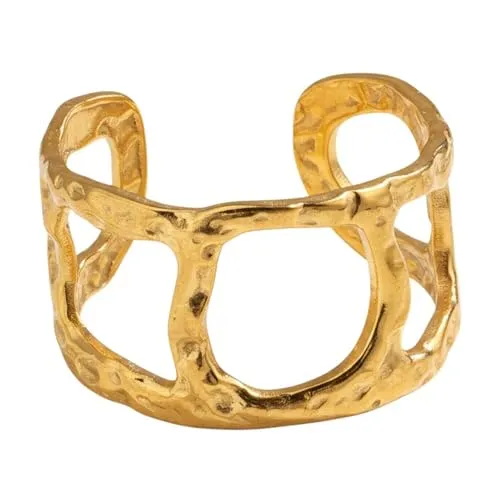 Sanixa Karma NH11182370 Damenring Statement Ring Gold Edelstahl hypoallergen wasserfest verstellbar modern Damenschmuck Damen Geschenk Frauen Fingerring vergoldet (Gold)