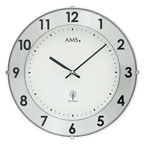 AMS 5948 Funkwanduhr modern 30 cm - Stylische Funkwanduhr mit einem Durchmesser von 30 cm, ideal für moderne Wohnräume. Präzise Zeitmessung und elegantes Design in Silber.