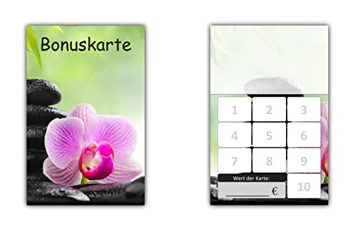 Stück Bonuskarten Wellness (BOK-416) - Terminkalender: Hochwertige Treuekarten im Visitenkartenformat mit 10 Stempelfeldern, ideal für Kundentreue und handlich für jede Brieftasche.