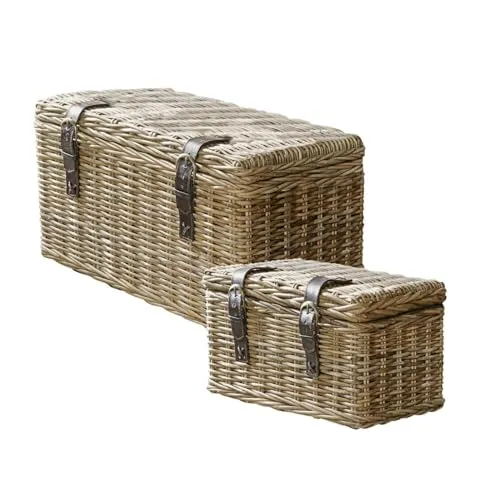 Loberon Truhe 2er Set Darill: Handgefertigte Aufbewahrungslösungen - Truhen aus robustem Mahagoniholz und geflochtenem Rattan, perfekt als Ordnungshelfer in zwei Größen. Stilvoll und funktional!