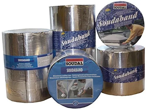 Soudal Soudaband Aludichtband 150mm x 10m - Wasserabdichtung für Dach und Fassade, selbstklebend, UV-beständig und bitumenverträglich für langlebigen Schutz.