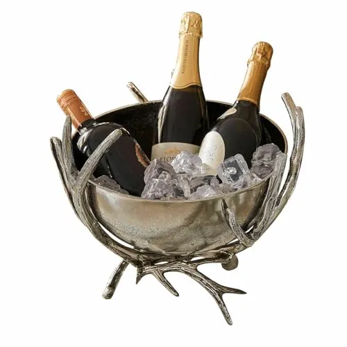 Loberon Getränkekühler Amirak, Aufwendig Geformte Geweih-Optik, Chalet-Flair, Sektkühler, Küchenutensilien, Tischaccessoires, Aluminiumguss, antiksilber