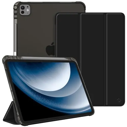 Fintie Hülle für iPad Pro 11 Zoll (M5/M4) 2025/2024 mit Stifthalter, TPU Soft Transparenter Rückseite Abdeckung Schutzhülle Intelligent Case Cover, Schwarz