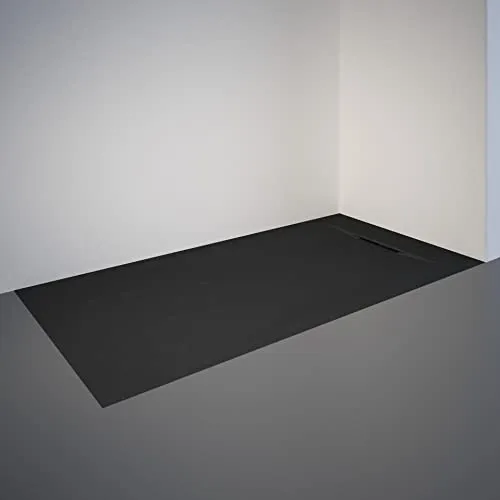Schulte Duschwanne DWM-Tec mit Steinstruktur Anthrazit 80x160 cm, Mineralwerkstoff, Oberfläche aus Steinstruktur, barrierefrei, extraflach, geringes Eigengewicht