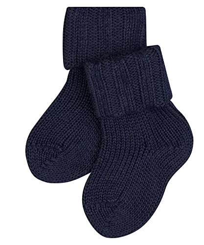 FALKE Unisex Baby Socken Flausch B So Wolle Baumwolle einfarbig 1 Paar, Blau Dark Navy 6370, 80-92