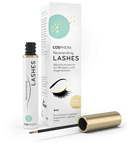 COSPHERA Neverending Lashes - Veganes Wimpernserum für maximales Wimpern-Wachstum, hormonfrei und super verträglich, für volle Wimpern und dichte Augenbrauen in nur 4-6 Wochen