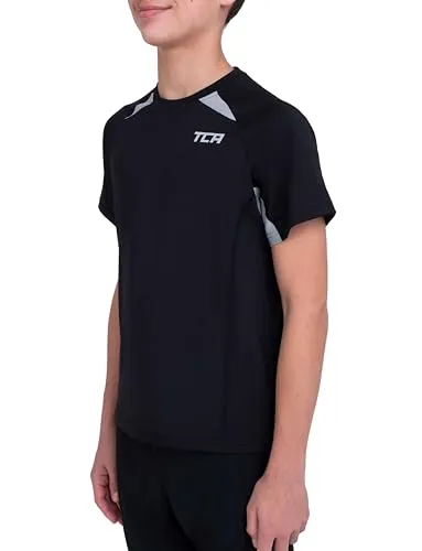 TCA Quickdry Jungen T-Shirt für Fußball, Sport, Training - Jungen Fußballtrikot für Kinder, Jungen T-Shirts - Schwarz, 10-12 Jahre