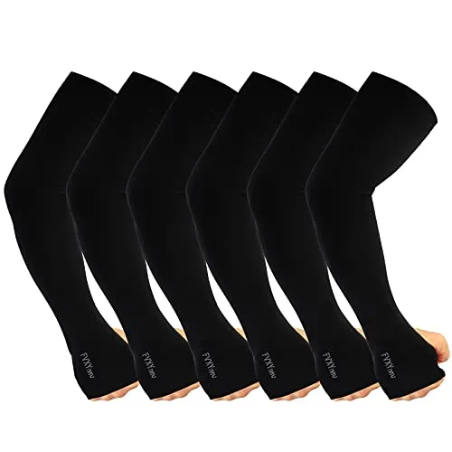 FVXYnnv 6 Paar Kühlung UV-Schutz Ärmlinge Damen Herren, Schwarz UPF 50+ Cooling Arm Sleeves mit Daumenloch