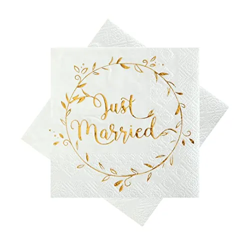 ZauberDeko Servietten Hochzeit 'Just Married' Gold Weiß 25 x 25 cm Hochzeit Tischdeko 20 Stück