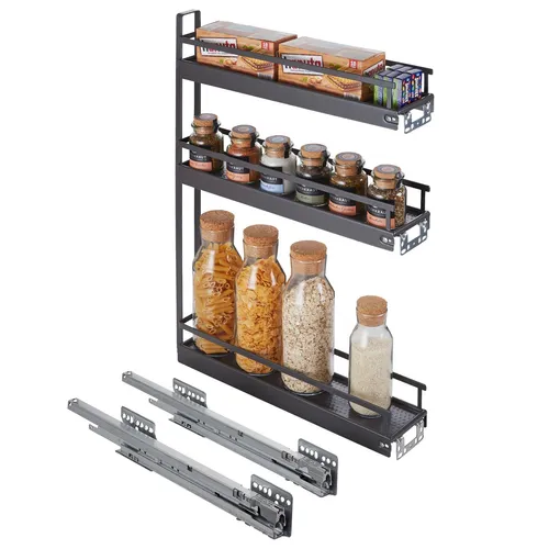 Kesseböhmer 15er-Unterschrankauszug ARENA Style - Küchenschrankauszug in anthrazit, 3-etagig für optimale Raumausnutzung und einfachen Zugriff auf Küchenutensilien.